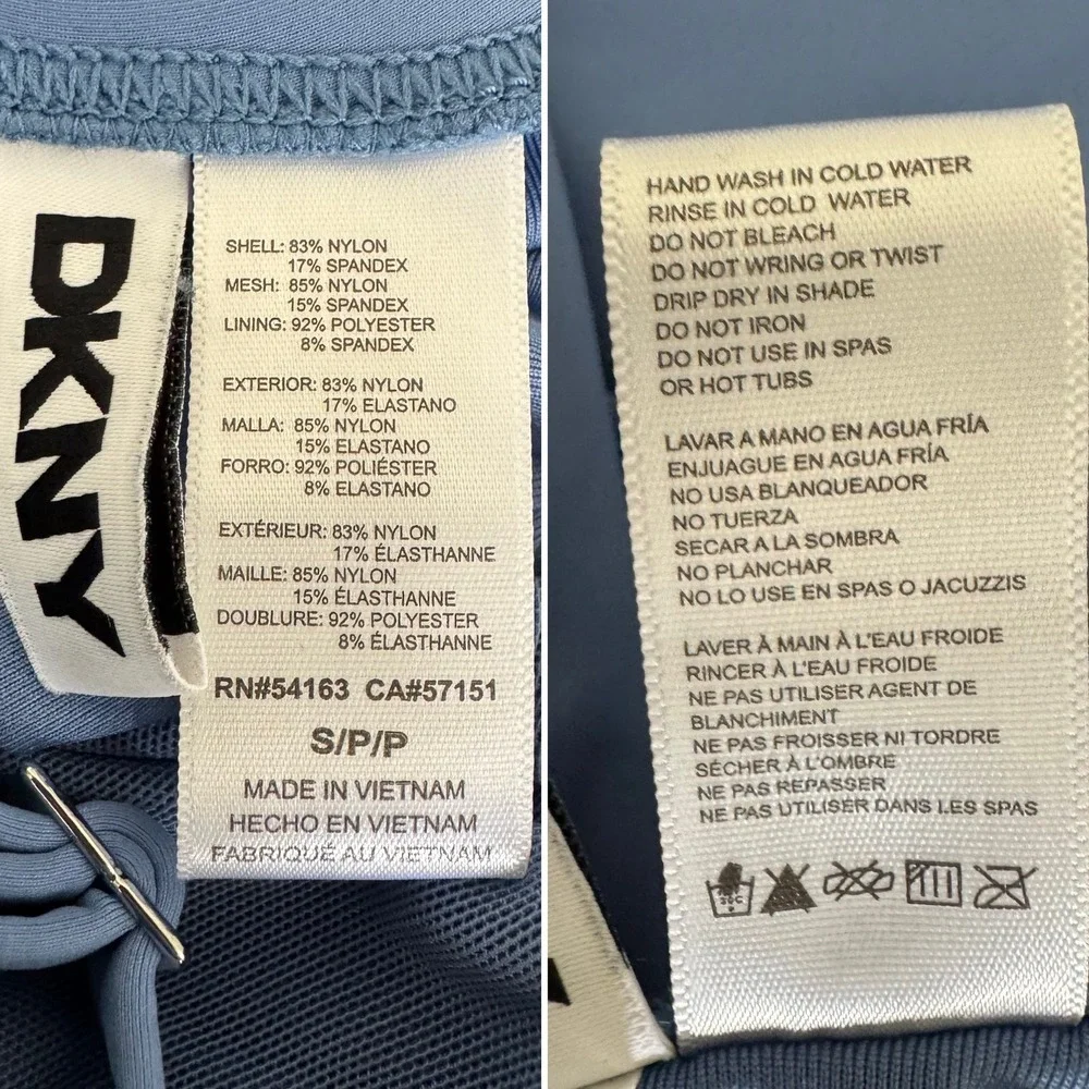 DKNY Blue Ruffle V-Neck Ruched One Piece Swimsuit Slimming Scoop Back S - Picture 8 of 8